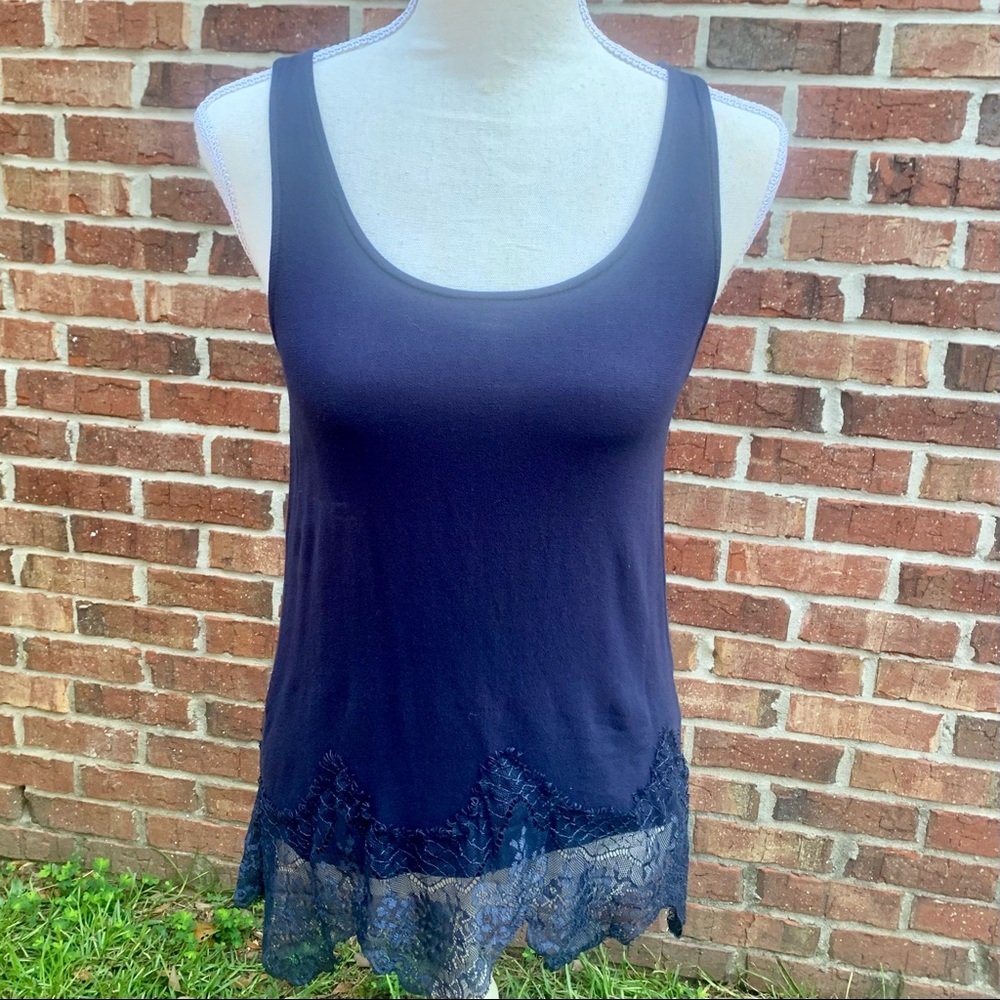 Lace Trimmed Cami in Navy Blue; Size Small